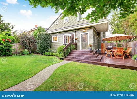 Backyard Area With Walkout Deck And Well Kept Lawn Stock Image Image