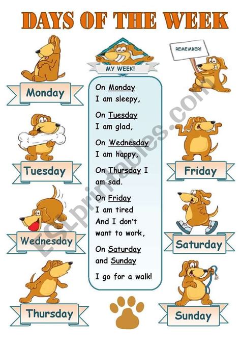 Days Of The Week Classroom Poster For Kids English Poems For Kids