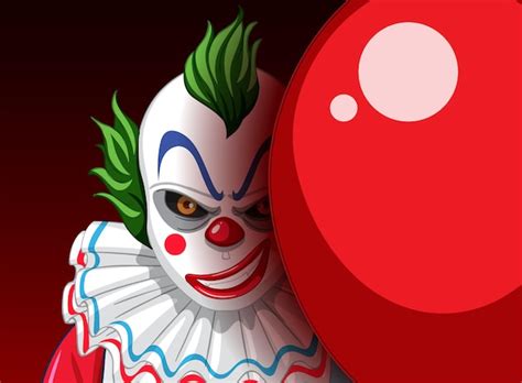 Premium Vector Creepy Clown Face Peeking Out From Behind Balloon
