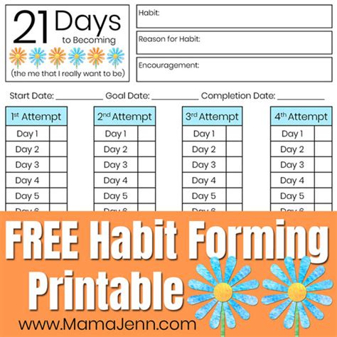 21 Days To Becoming Free Habit Forming Printable Chart