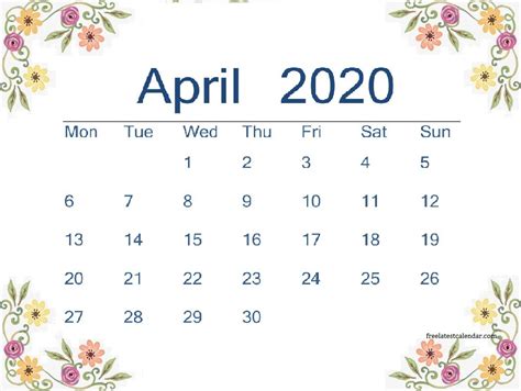 April 4 2020 Calendar Calendar Printables Free Templates