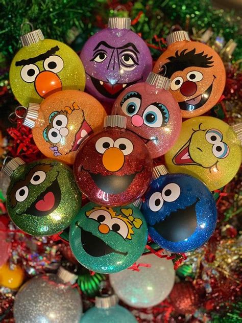 Custom Sesame Street Inspired Christmas Ornament Set Etsy Vinyl