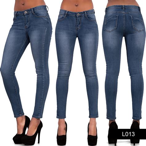 Womens Ladies Sexy High Waist Skinny Ripped Jeans Blue Stretch Denim