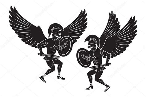Pictures Angel Warriors Silhouettes Of Angel Warriors — Stock Vector