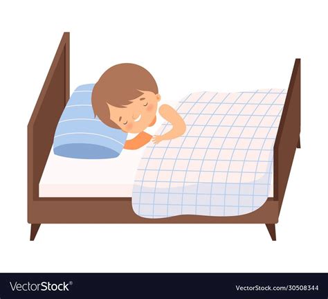 Cute Smiling Boy Sleeping In His Bed Under Blanket Vector Illustration