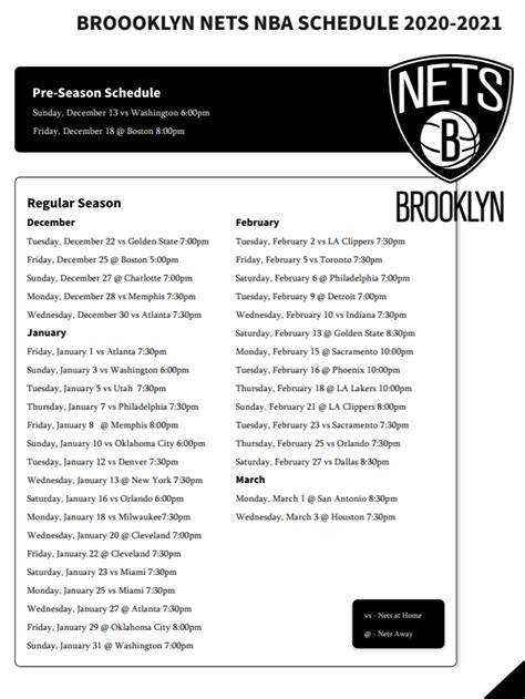 Free 2020 21 Brooklyn Nets Schedule And Printable Tv Schedule