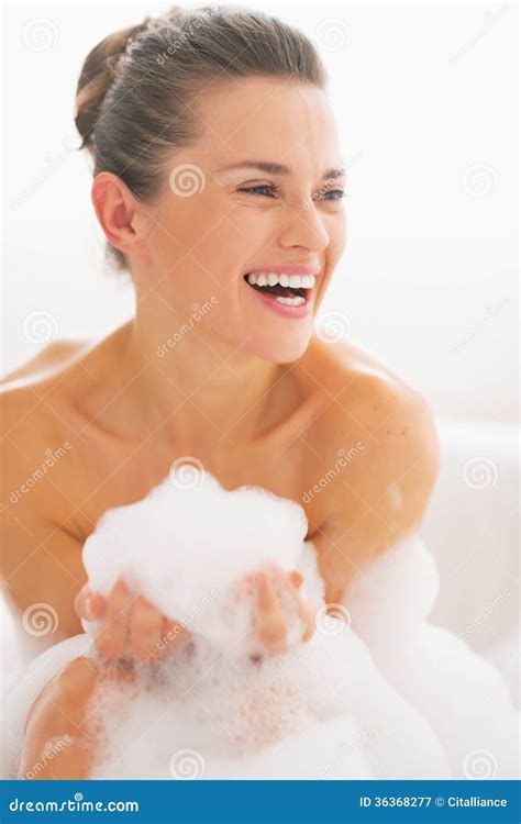 Smiling Young Woman In Bathtub With Foam Stock Image Image Of Smile Health 36368277