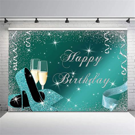 Amazon Com Avezano Teal And Silver Happy Birthday Backdrop Women Green Turquoise Heels