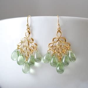 Mint Green Glass Drops Chandelier Earrings Mint Green Czech Etsy