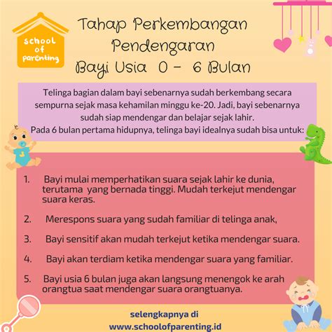 Perihal perkembangan bayi usia 6 bulan, ada bayi yang lebih tertarik untuk mengembangkan kemampuan motorik kasarnya dari pada motorik halusnya. Tahap Perkembangan Pendengaran pada Bayi Usia 0 - 6 Bulan ...