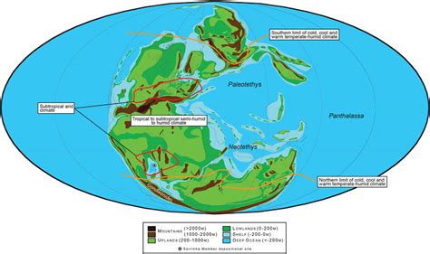 Late Permian Paleogeography Showing Major Geographical And Climatic