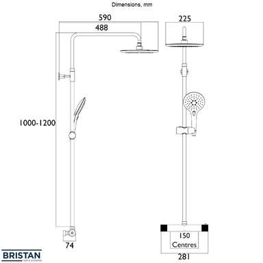BRISTAN Carre Thermostatic Bar Shower System 2 Outlets Chrome CR