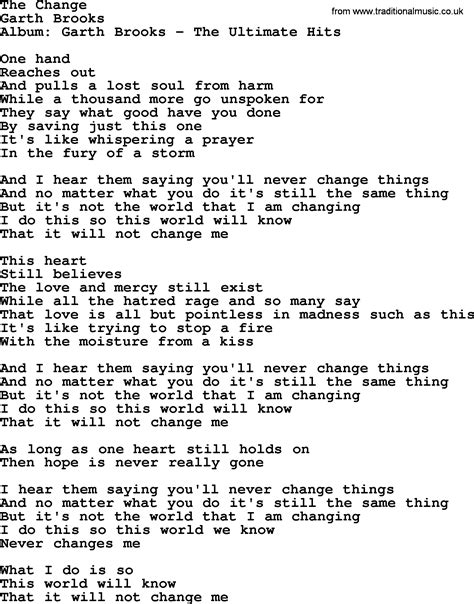 The Change By Garth Brooks Lyrics