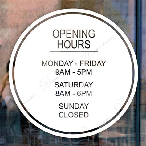 Custom Opening Hours Sign Decal Sticker Sign Store Business Shop Office