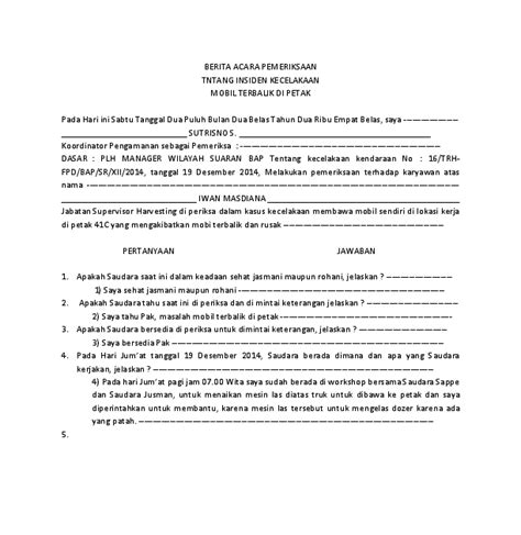 9 contoh berita acara rapat kejadian kegiatan kehilangan. Contoh Surat Berita Acara Kejadian Kecelakaan / Blanko ...