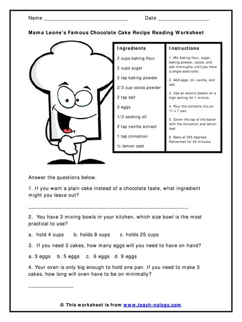 Recipe Worksheets With Questions Pdf 2020 2021 Fill And Sign