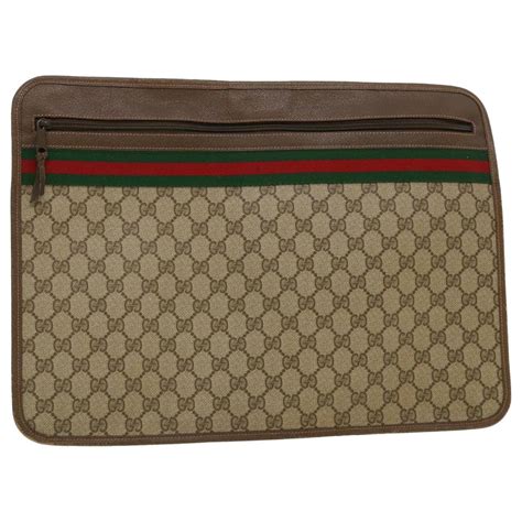 Gucci Gg Canvas Web Sherry Line Clutch Bag Beige Red Green Auth Ki2511