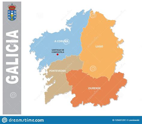 Mapa Administrativo Y Político De Galicia Colorida Del Vector Con El Co