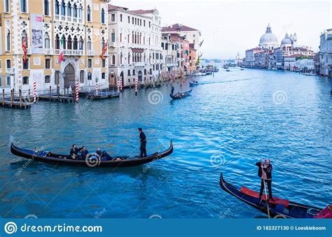 Tourists On Gondolas In The Lagoon Of Venice Italy Editorial Image