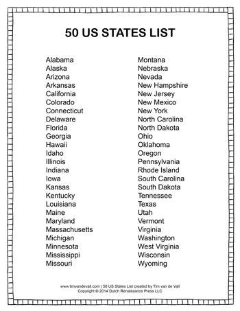 This site lists the 50 states in the us and facts about each state. Social Studies Archives - Tim's Printables