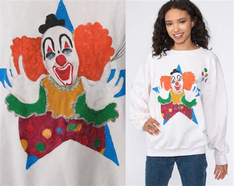 80s Clown Sweatshirt Hand Painted Sweatshirt Graphic Kidcore Etsy