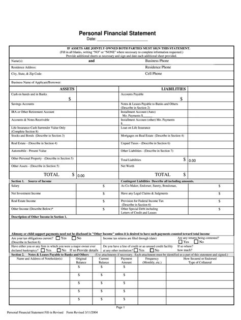 Printable Personal Financial Statement Fill Online Printable