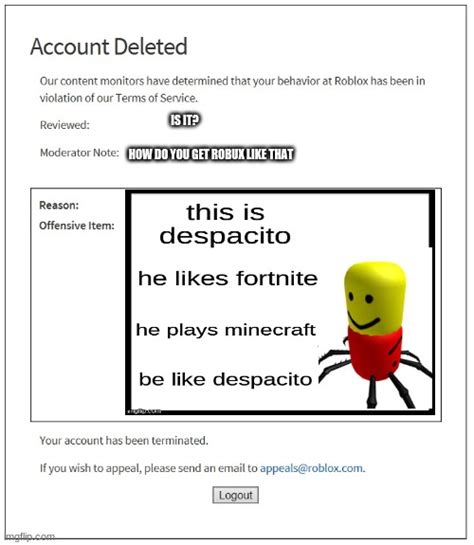 Customize your avatar with the beast mode and millions of other items. banned from ROBLOX - Imgflip