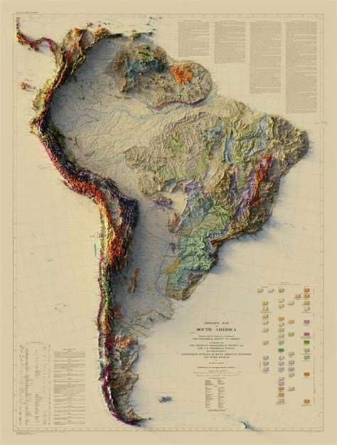 Geologic Map Of South America From 1950 With 3d Terrain Effect