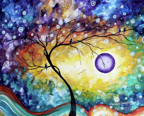 Colorful Whimsical Original Landscape Tree Painting Purple Reign By