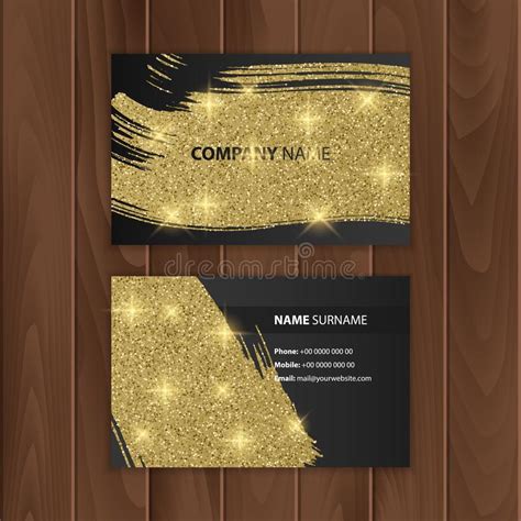 Black Business Card With Glittering Texture Of Gold Color Visit Card