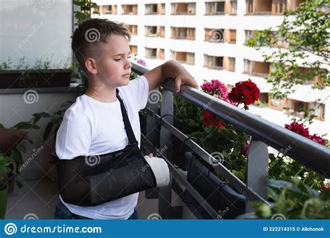 A Child Broken Arm In Plaster Case Hand Injury Because Of Accident
