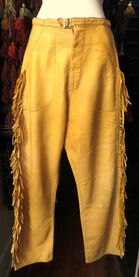 Old Style Western New Tan Buckskin Suede Leather Fringes Pant Sp78 On