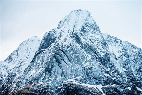 Detail View Of Snow Capped Mountain Reine Lofoten Norway Digital Art
