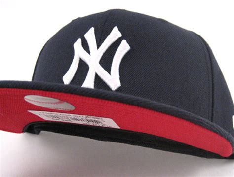New York Yankees New Era 59fifty Fitted Hats Navy Red Under Brim Ny