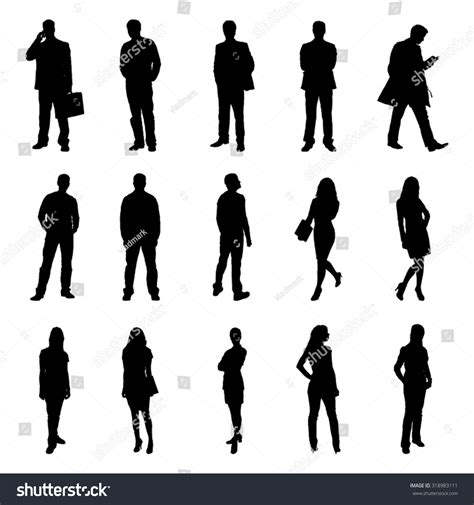 People Standing Black Silhouette Vector Illustrations Stock Vector