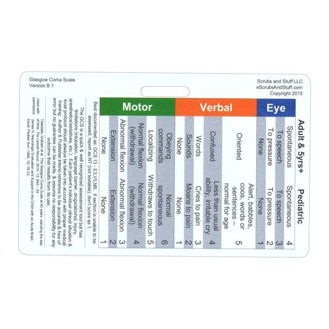 Glasgow Coma Scale Badge Card Horizontal Accessory For Nurse
