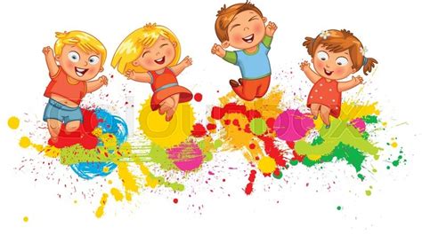 Children Jumping On The Background Stock Vector