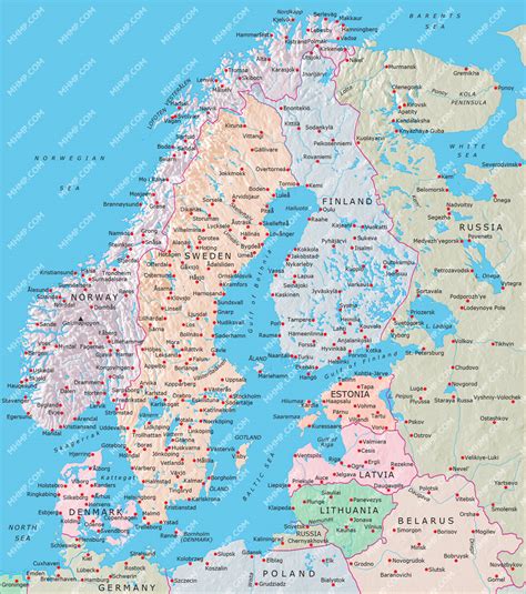 Map canvas print gives aesthetic depth to your home and business decoration. Norway, Sweden, Finland, Denmark map: Illustrator ...