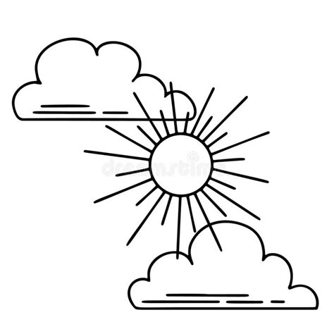 Sun And Clouds Vector Doodle Illustration On A White Isolated