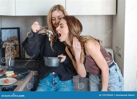 Two Girls Eat Porridge At Home Stock Image Image Of Eating Diet