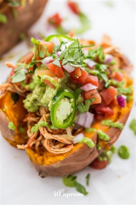 Add garlic after instant pot chicken potatoes is done: Mexican Chicken Stuffed Sweet Potatoes (Whole30, Paleo ...