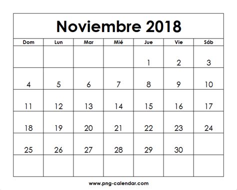 Noviembre Calendario 2018