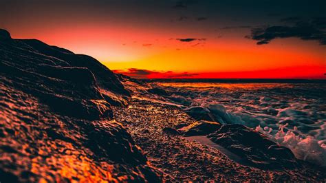 Wallpaper Ocean Sunset Surf Wave Sky Night Hd Picture Image