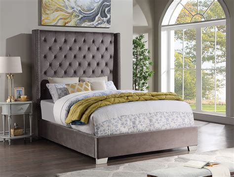 Hh329 6ft Diamond Bed Queen Kinggrey Velvet