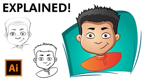 How To Draw A Cartoon Face Adobe Illustrator Drawing Tutorial Youtube