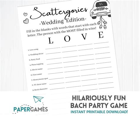Hilarious And Fun Bachelorette Party Game Printable Couples Shower Game