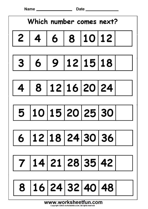 Number Patterns Worksheets For Grade 1