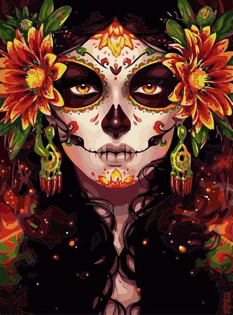 Paint By Numbers Kit Pbn Mysterious Woman Frameless Etsy Sugar Skull Art Sugar Skull