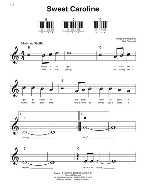 Sweet Caroline Sheet Music Neil Diamond Super Easy Piano