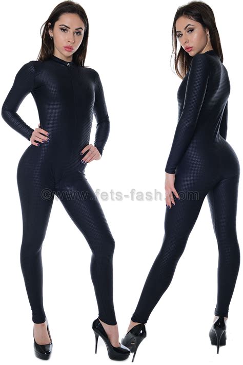 Catsuit With Front Zipper From Fets Fash In Elastane Pepita